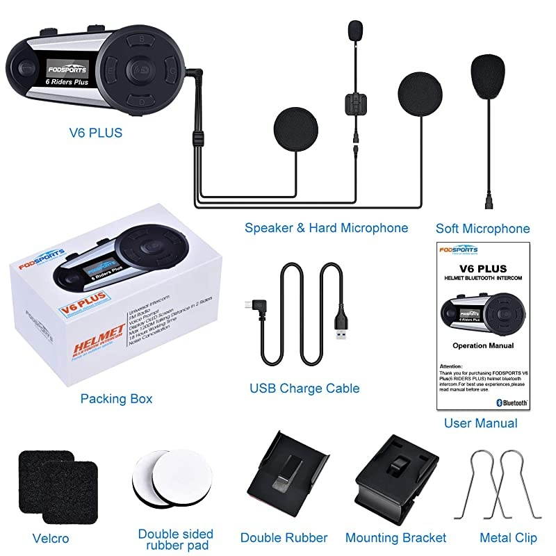 Helmet Communication Systems  V6 Plus 1200m 46 Riders Connected Motorcycle Helmet Bluetooth Headset Universal Wireless Interphone LCD ScreenHandsfreeStereo MusicFMGPS1 Pack