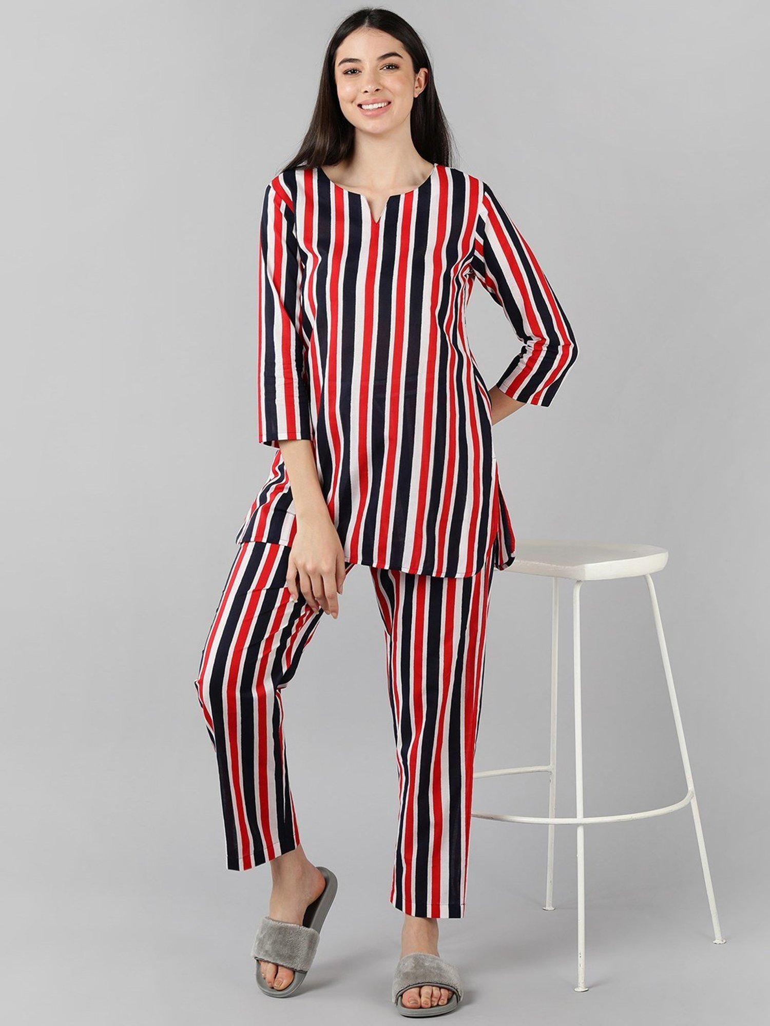 Vaamsi Multicolored Cotton Striped Night Suit