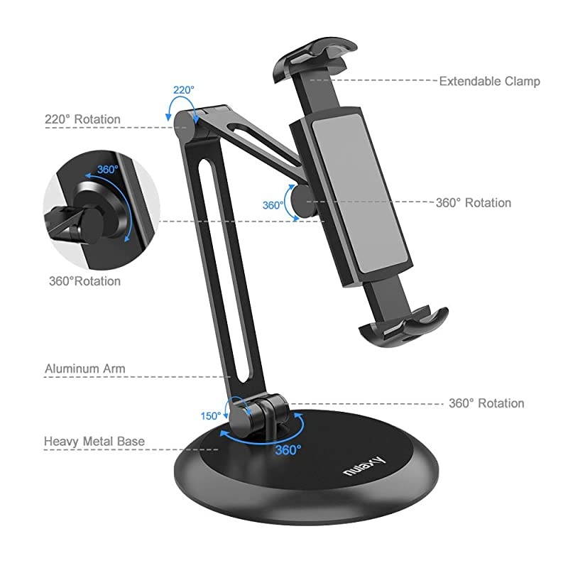 Adjustable Tablet Stand Heavy Duty Desktop Tablet Holder Mount macOS Catalina Sidecar 2Stage Metal Arm Compatible with 411 Phones Tablets iPad Nintendo Switch Kindle Updated Version