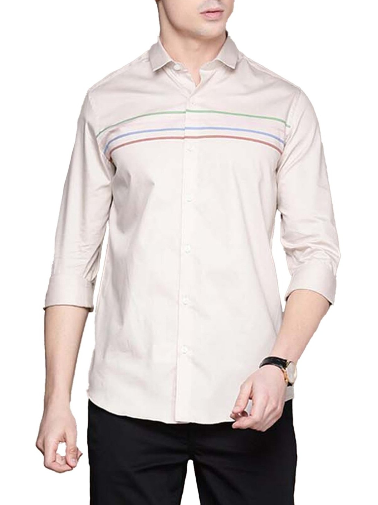 Simon Carter London Beige Stripes Slim Fit Shirt