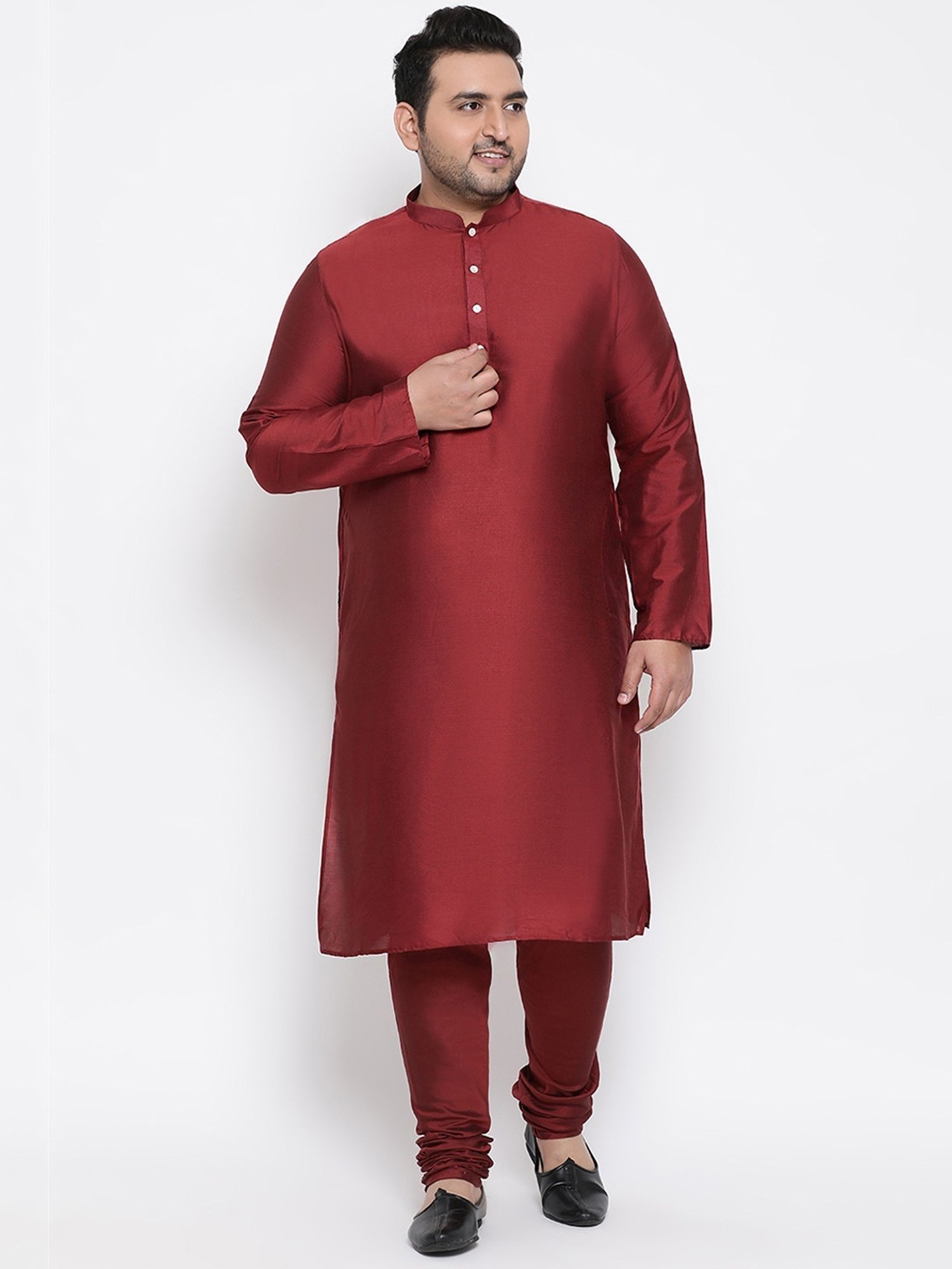 KISAH PLUS Grey & Maroon Regular Fit Printed Kurta Set With Jacket