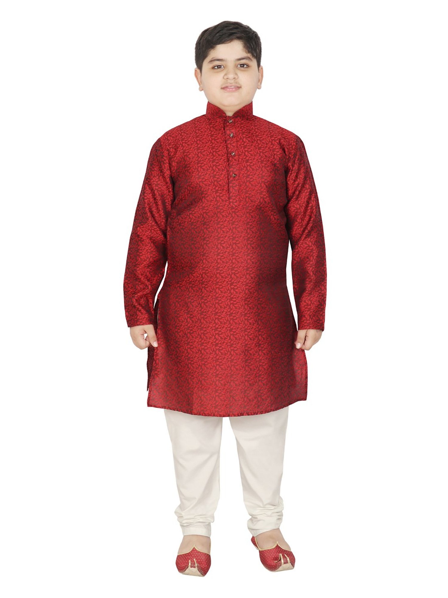 SG Yuvraj Kids Maroon & White Embroidered Full Sleeves Kurta with Pyjamas