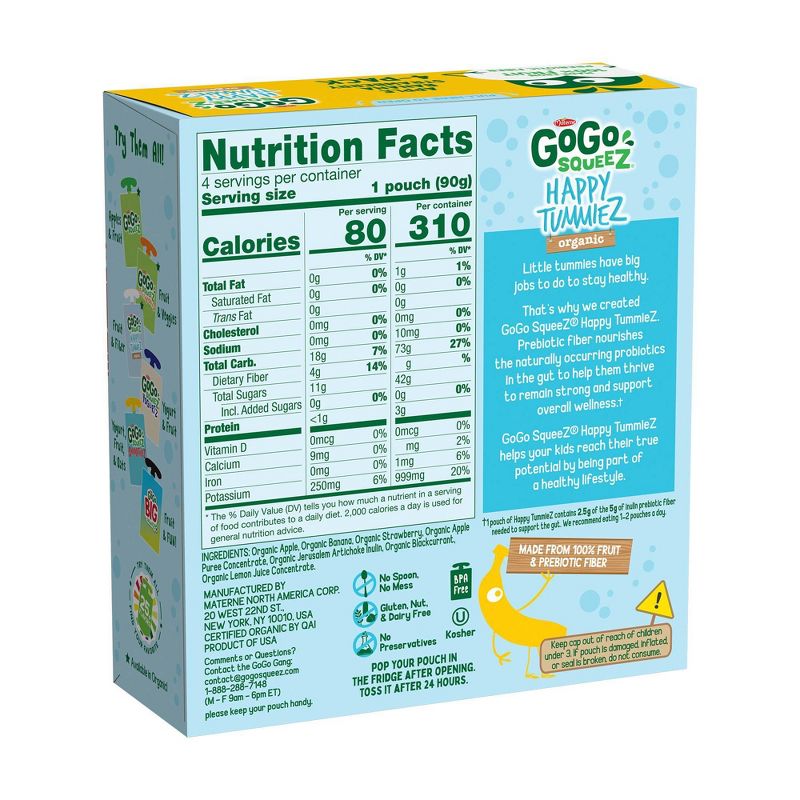 GoGo SqueeZ Happy TummieZ Organic Apple Banana Strawberry - 12.8oz/4ct