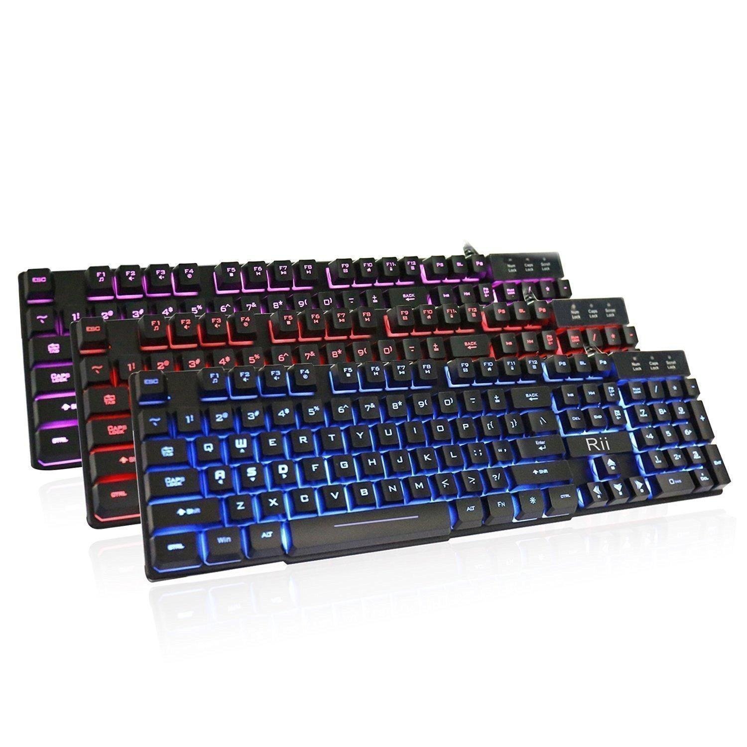 High Performance Gaming Keyboard and Mouse Combo, LED Rainbow Backlit USB Wired Computer Keyboard 104 Key, Spill-Resistant Design, Ergonomic Wrist Rest Keyboard Mouse Set for Windows PC Gamer - Black