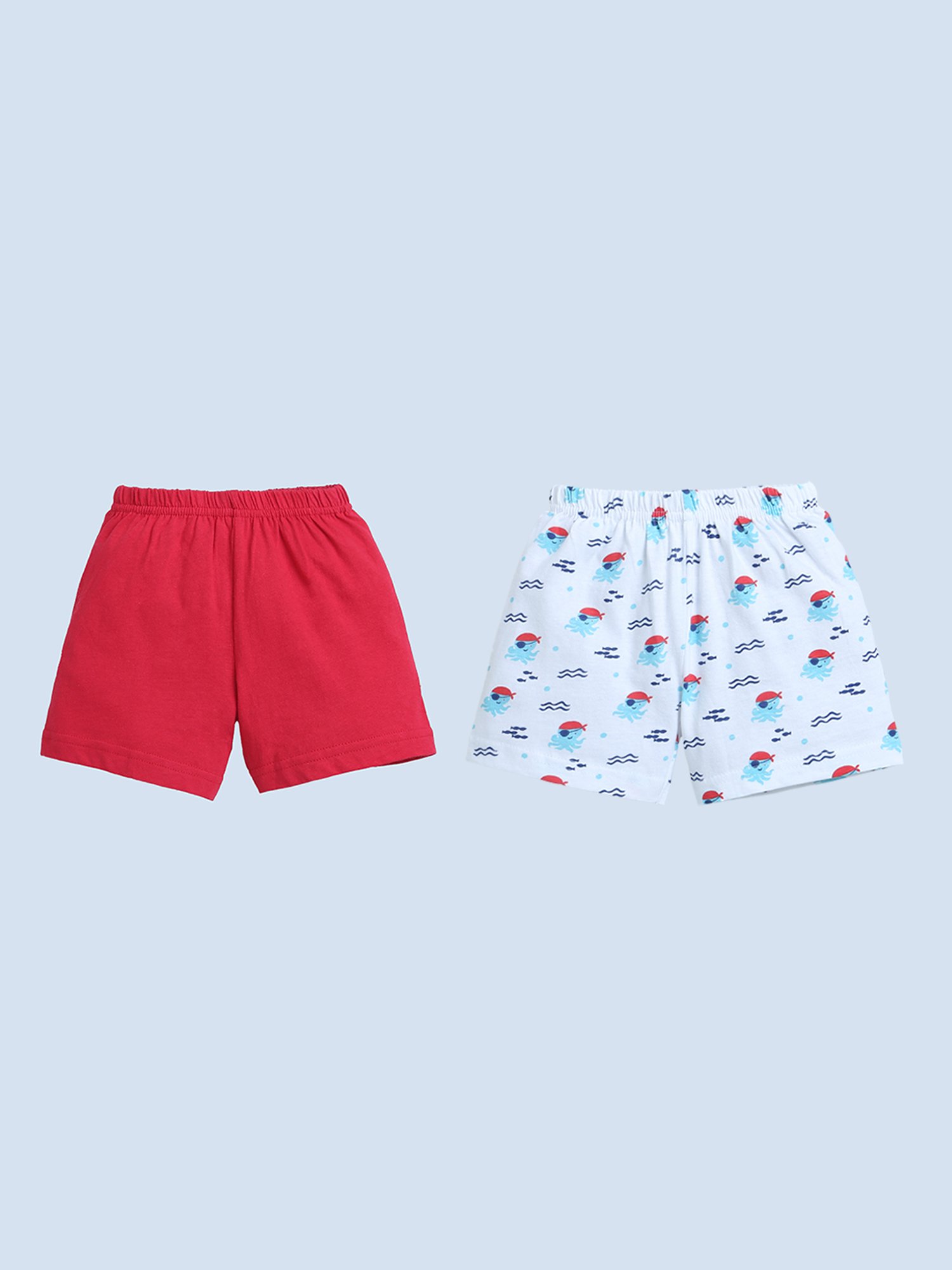 Bumzee Kids Red & White Printed Shorts (Pack Of 2)