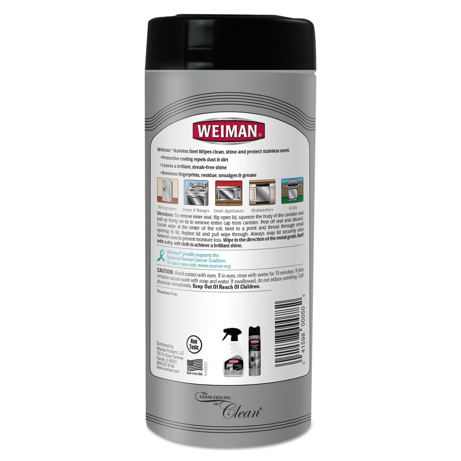Weiman Stainless Steel Wipes 7 x 8 30/Canister 92