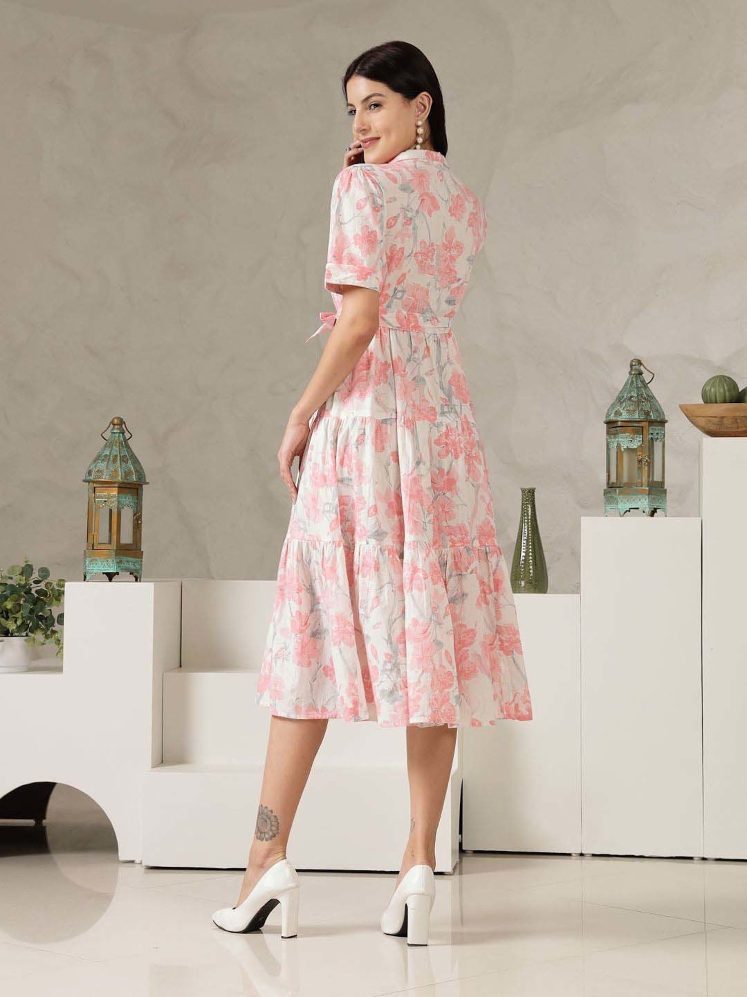 Stylum Pink Cotton Printed A-Line Dress