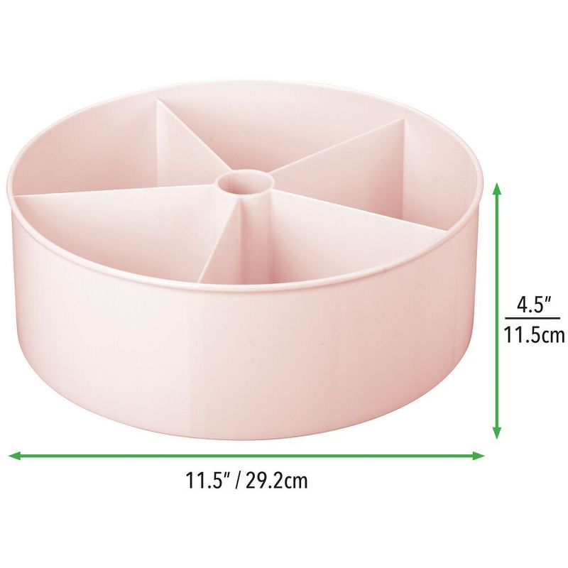 mDesign Divided Lazy Susan Turntable Storage Tray, 11.5" Round - Light Pink