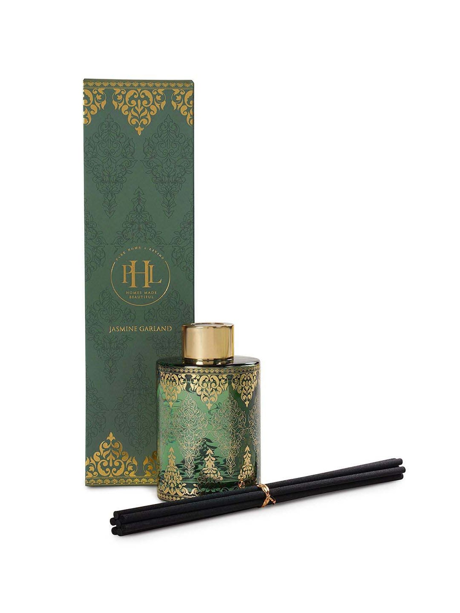 Pure Home and Living Green Glass Jasmine Garland Printed Diffuser (120ml)
