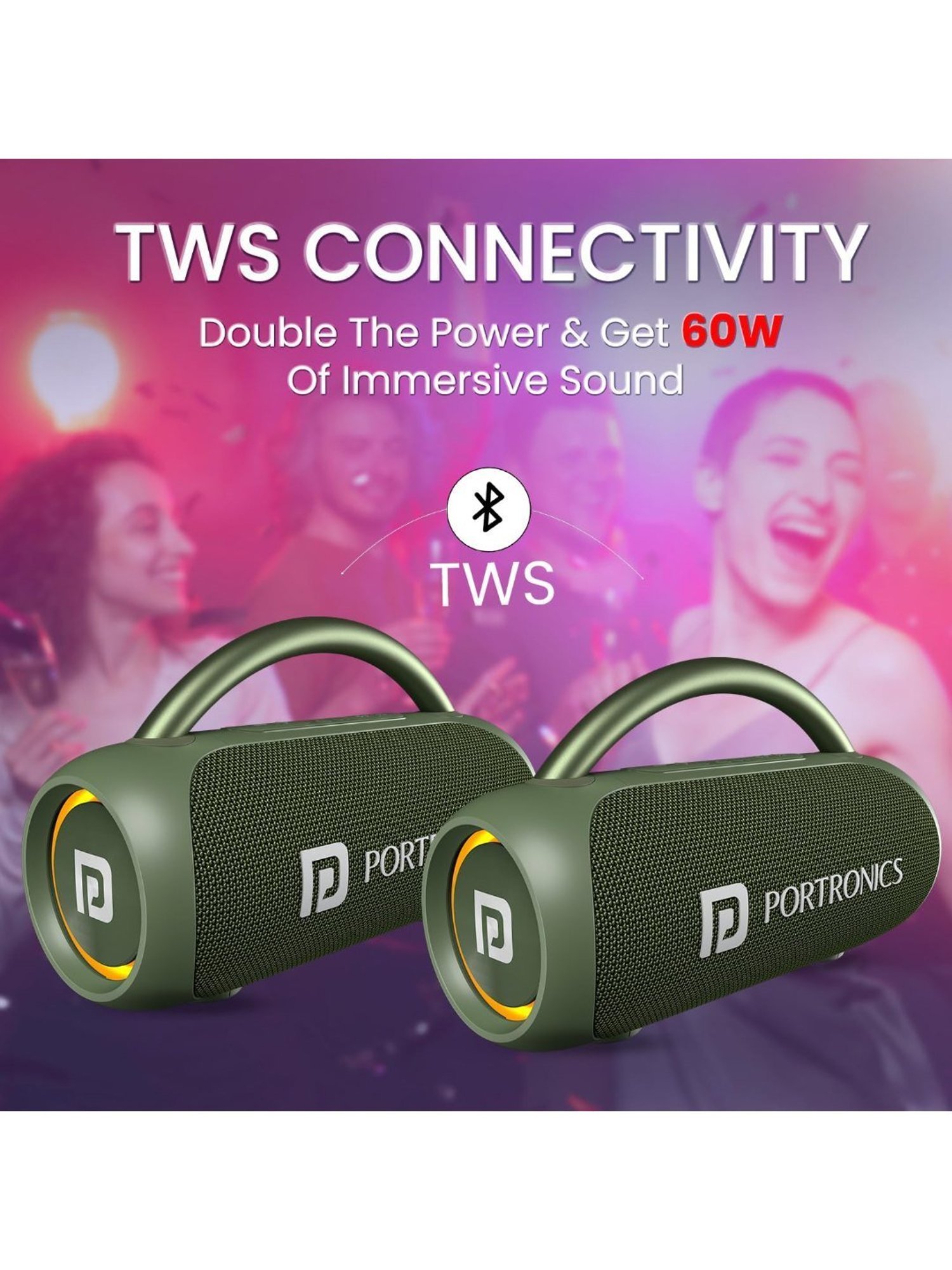 Portronics Radiant 30W Wireless Bluetooth Speaker With 6 Hours Playtime (Green)