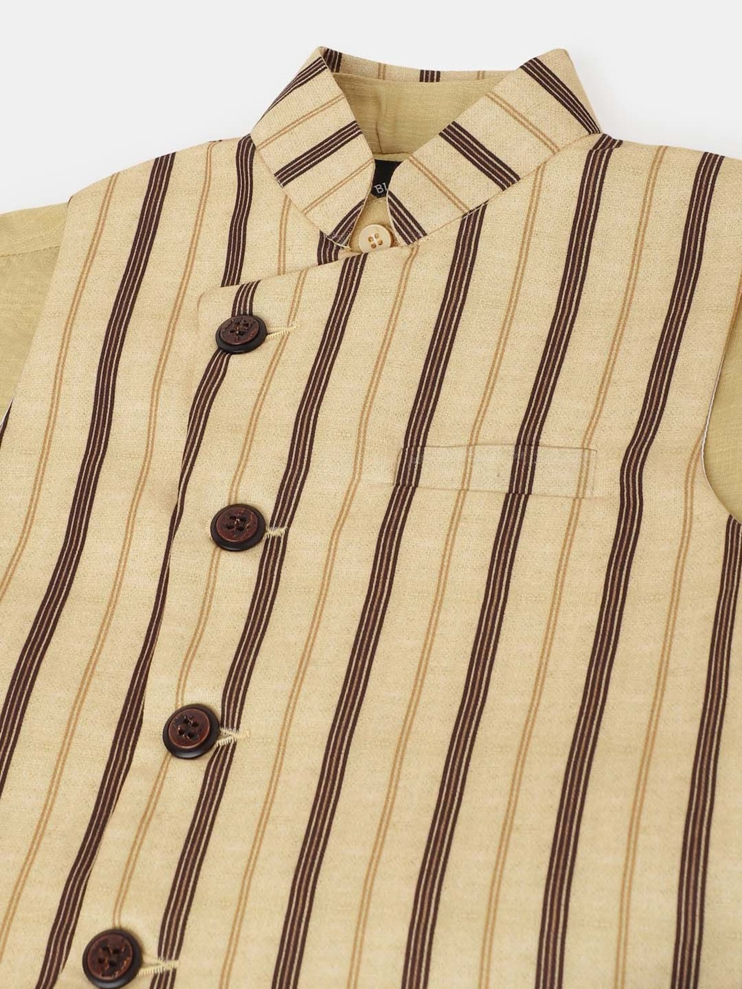 Blue Giraffe Kids Yellow Striped Full Sleeves Kurta Set