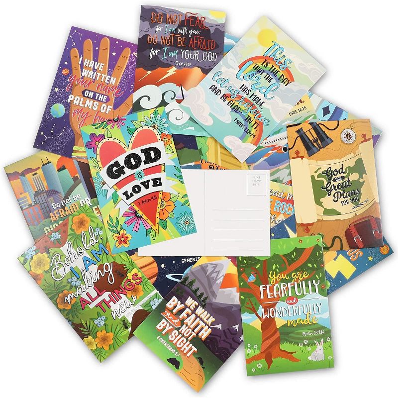 40-Count Motivational & Religious Post Cards, 20 Assorted Designs, Faithful Finds Inspirational, 4x6 inches