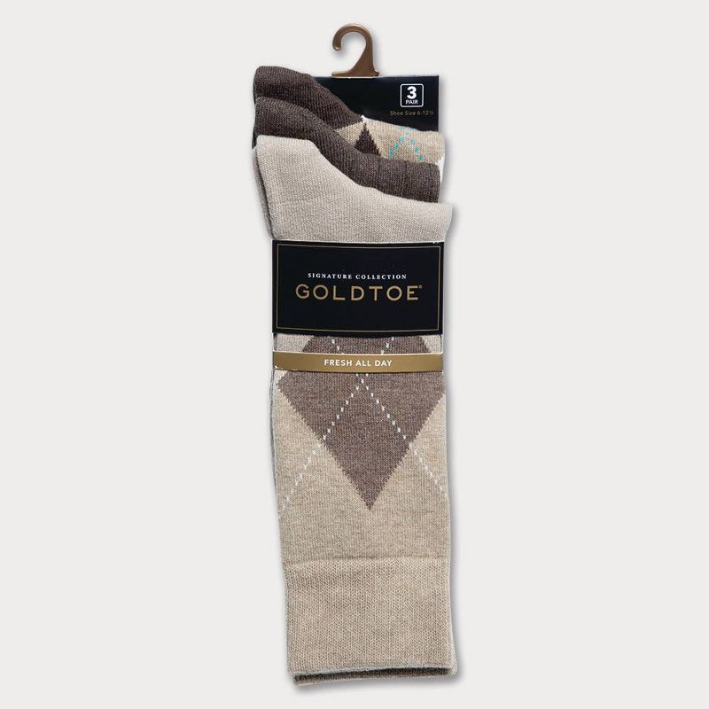 Signature Gold by GOLDTOE Men's Assorted Bold Argyle Khaki Crew Socks 3pk - 6-12.5
