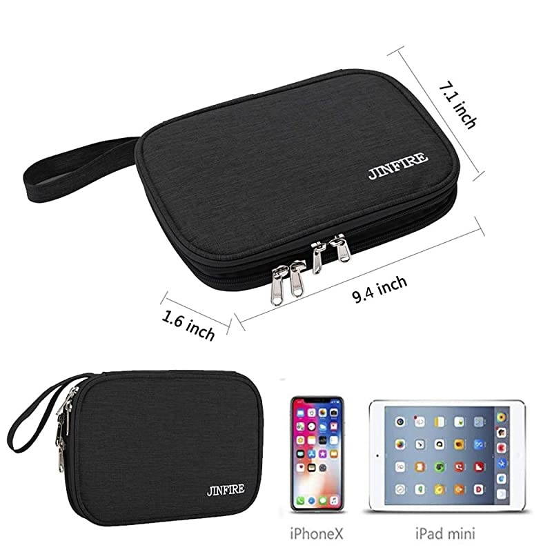 Electronics Organizer Travel Cable Organizer Waterproof Portable Electronics Accessories Case Gadget Bag for 79 IPad Mini Chargers Cord Phone USB SD CardBlack