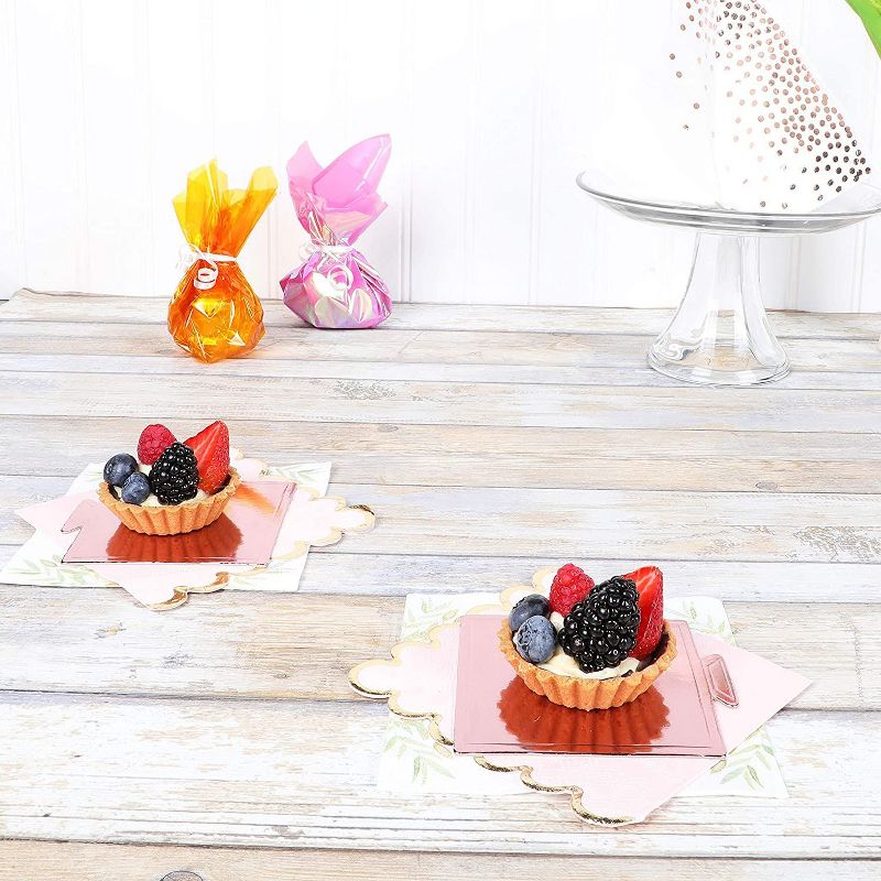 Sparkle and Bash 200 Pack Mini Square Cake Boards, Rose Gold Foil Dessert Base (3.5 Inches)