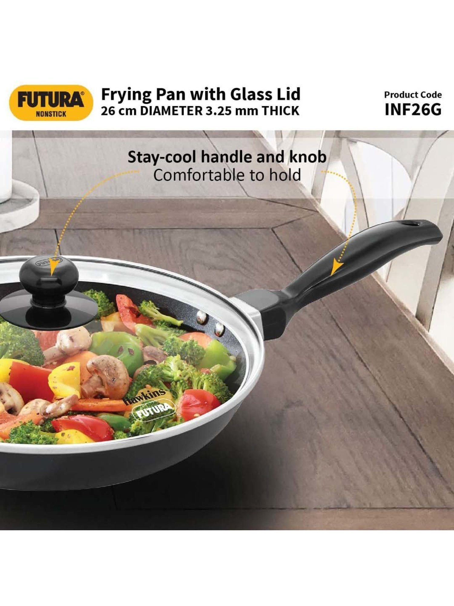 Hawkins Black Aluminium 26 cm Induction Fry Pan With Glass Lid (0.9 L)