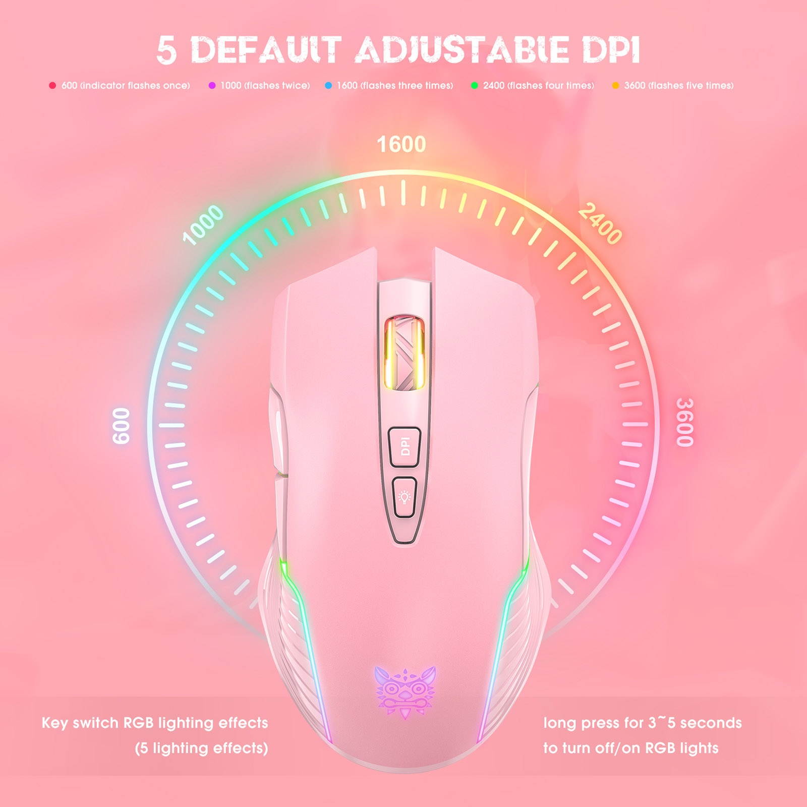 ONIKUMA CW905 2.4G Wireless Gaming Mouse RGB Backlit E-sports Mouse Optical Computer Mice 5 Adjustable DPI with 7 Programmable Buttons for Laptop Desktop PC Computer