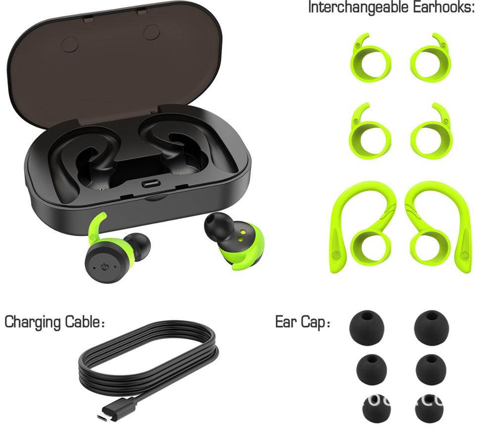 Wireless Headphones True Wireless Bluetooth 5.0 Sports Earbuds IPX7 Waterproof Stereo HiFi Sound Built-in Mic Earphones with Charging Case