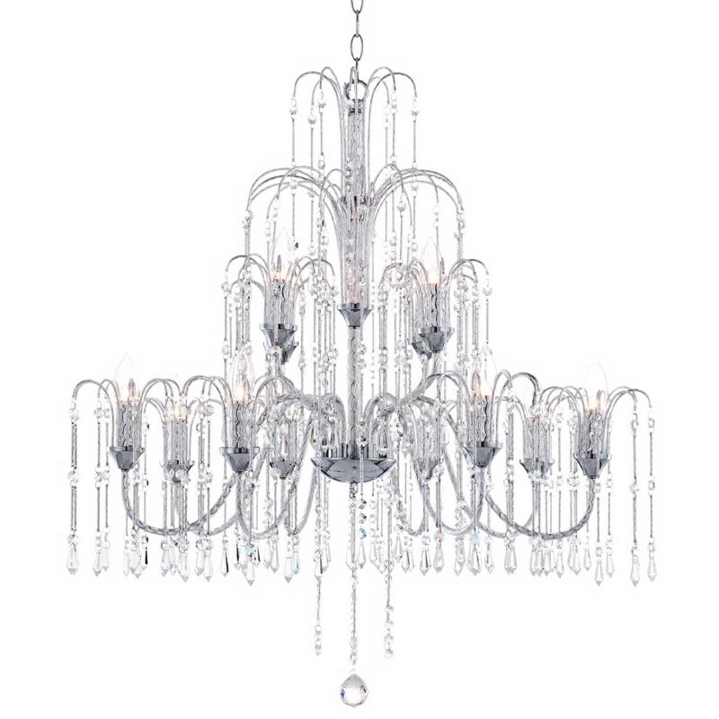Vienna Full Spectrum Chrome Large Chandelier 33" Wide Crystal Rain 12-Light Fixture for Dining Room House Foyer Kitchen Entryway