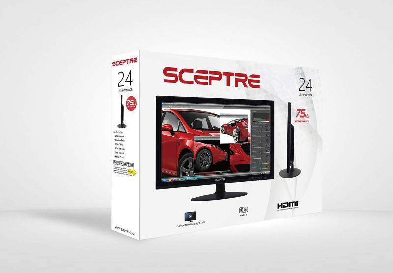 Sceptre 24" 75Hz Full HD 1080P LED Monitor HDMI VGA Build In Speakers, Brushed Black 2019 (E248W-19203RS)