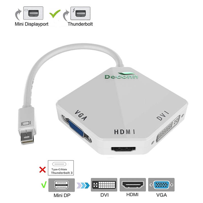 The Cobra Appearance Multi-Function Thunderbolt Mini DisplayPort DP to HDMI VGA DVI Cable Converter Adapter for Mac-Book Suface Pro Air