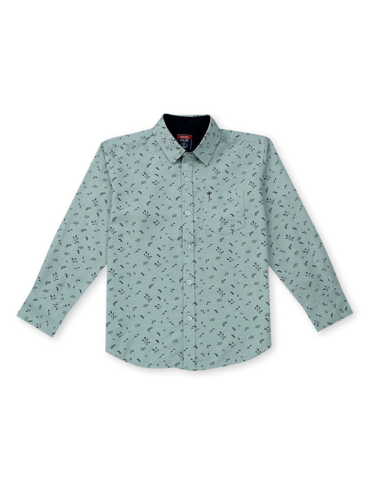Palm Tree Kids Sage Green Printed Full Sleeves Shirt