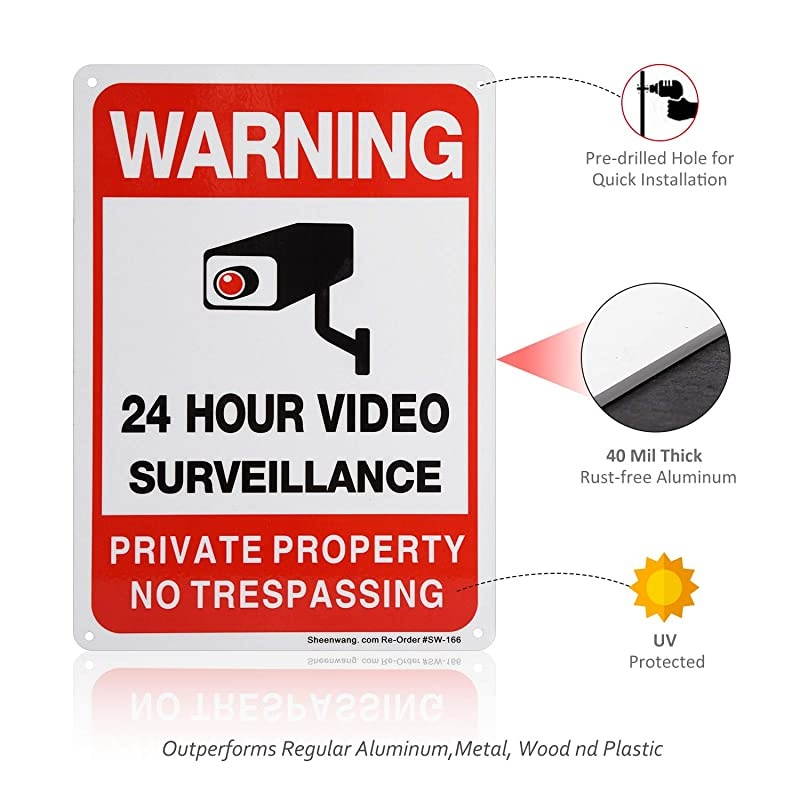 4-Pack Private Property No Trespassing Sign, Video Surveillance Signs Outdoor, UV Printed .040 Mil Rust Free Aluminum 10 x 7 in, Security Camera Sign for Home, Business, Driveway Alert, CCTV