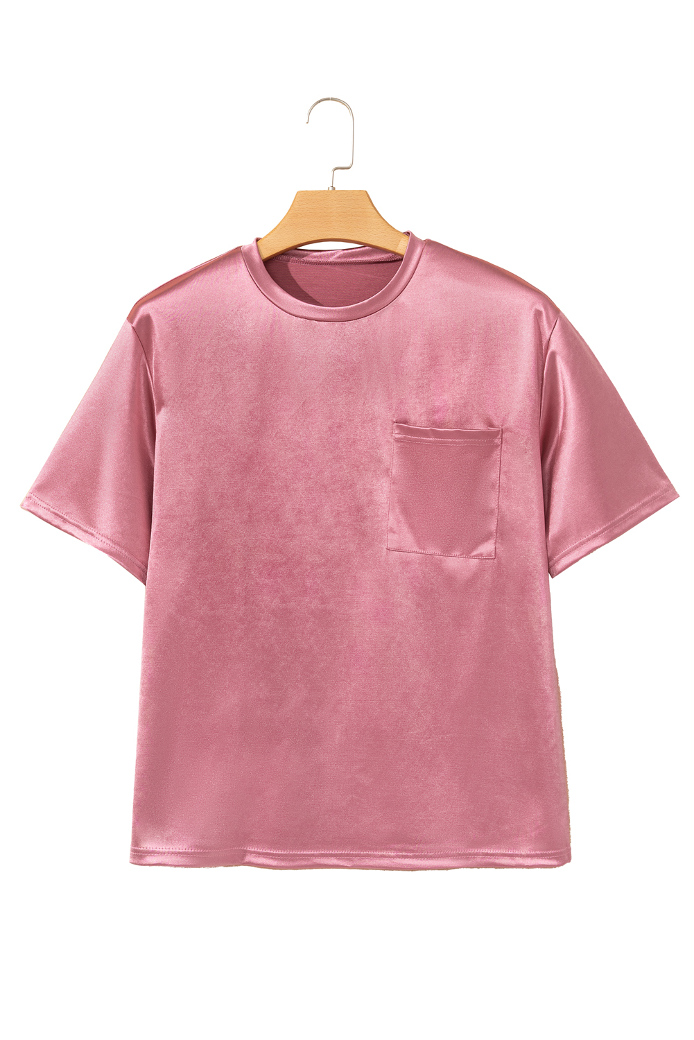 Pink Solid Chest Pocket Loose Fit T Shirt