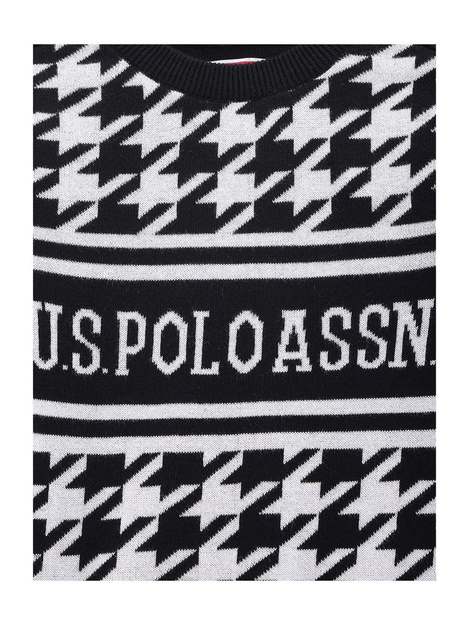 U.S. Polo Assn. Kids Black Self Design Full Sleeves Sweater