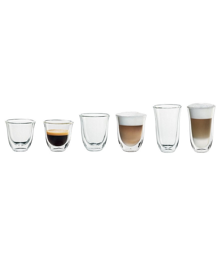 DeLonghi Espresso, Cappuccino, Latte Double Wall Thermal Glasses, Set of 6