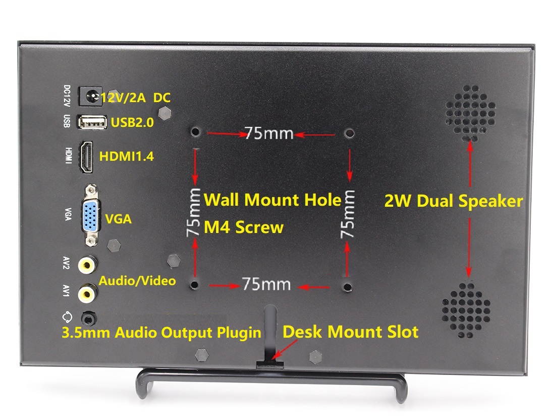 10" Monitor 1366&times;768 60Hz IPS LCD Portable Monitor with HDMI / VGA / USB / AV / RCA / Headphone Ports, 400cd/m2  800:1, Without Touch, 10 inch Portable Display Applied to Various Terminal Display.