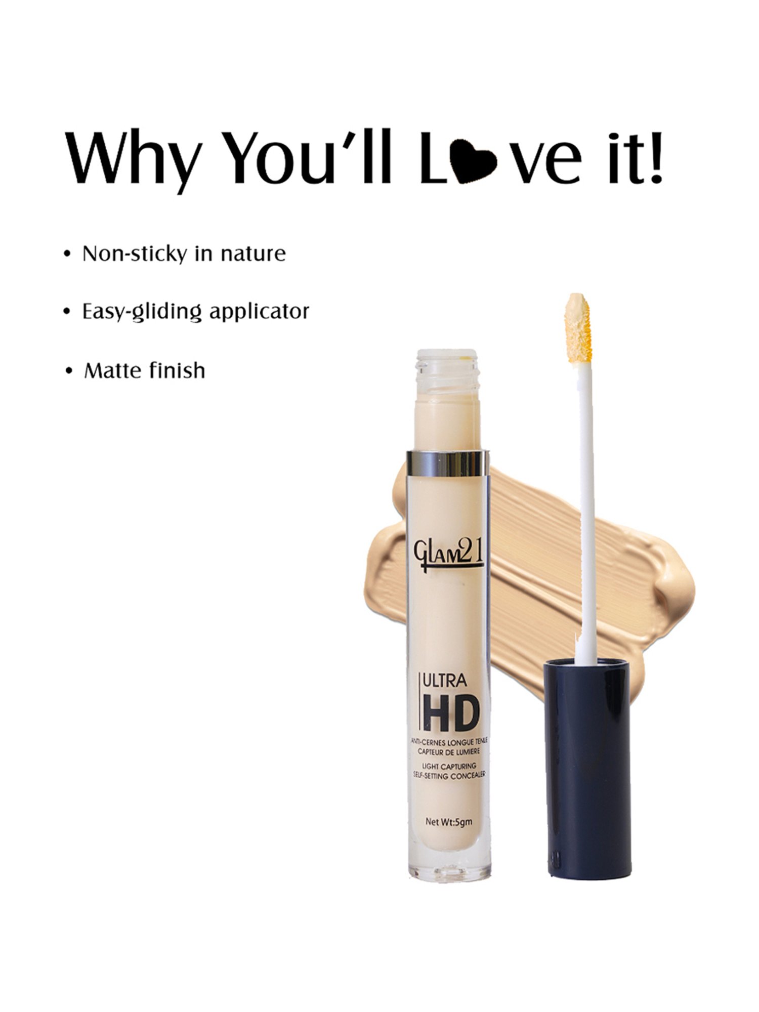 Glam21 Ultra HD Liquid Concealer 08 Yellow Sand - 5 gm