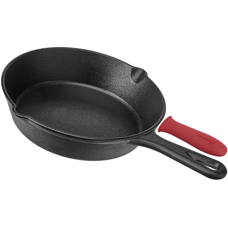 Cuisinel C12608-G 8 Inch Pre Seasoned Cast Iron Skillet Frying Pan Cookware for Indoor and Outdoor Cooking with Glass Lid and Handle Cover