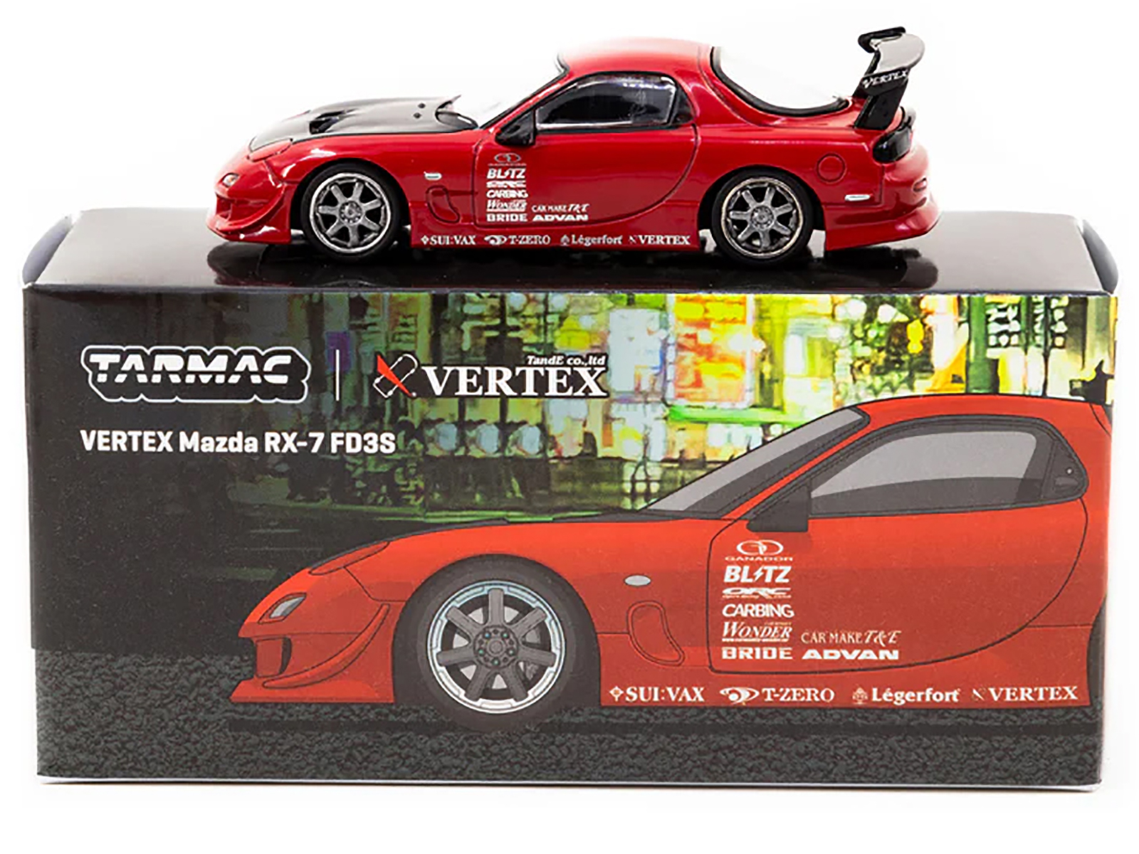 Mazda RX7 (FD3S) LB-Super-Silhouette RHD (Right Hand Drive) #55 Green and Orange with Graphics "Tokyo Auto Salon 2024 - Malaysia Diecast Expo 2024" 1/64 Diecast Model Car by Inno Models