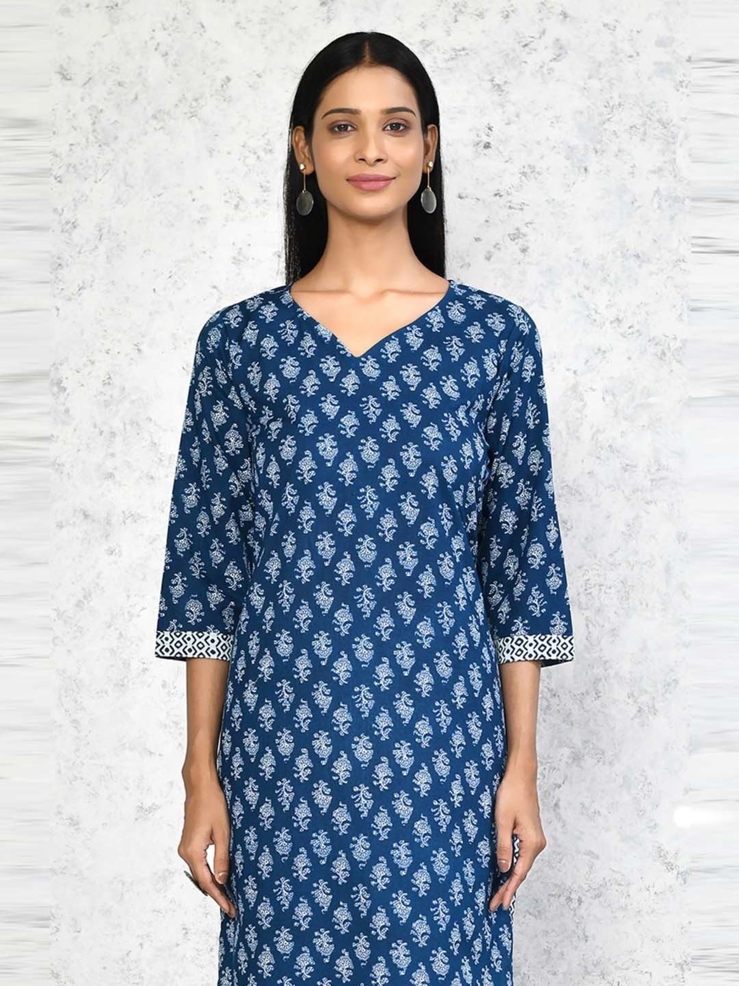 Miravan Blue Cotton Printed Kurta Pant Set