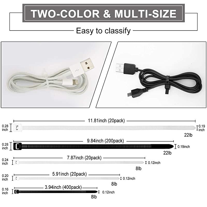 zip ties heavy duty with selflocking 660 pack 4681012 Inch Multisize multicolorNot easy to break and loose cable tiesUV Resistant zip tietie warpsplastic tiesblack and white
