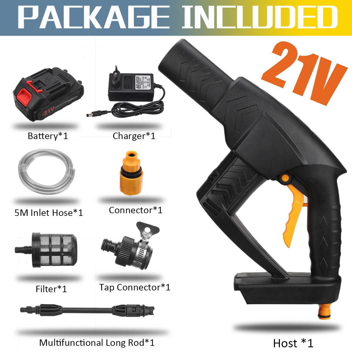 21V Portable High Pressure Washer Cordless Car Washing Guns Sprayer Water Cleaner W/ 12V/21V Battery-#3