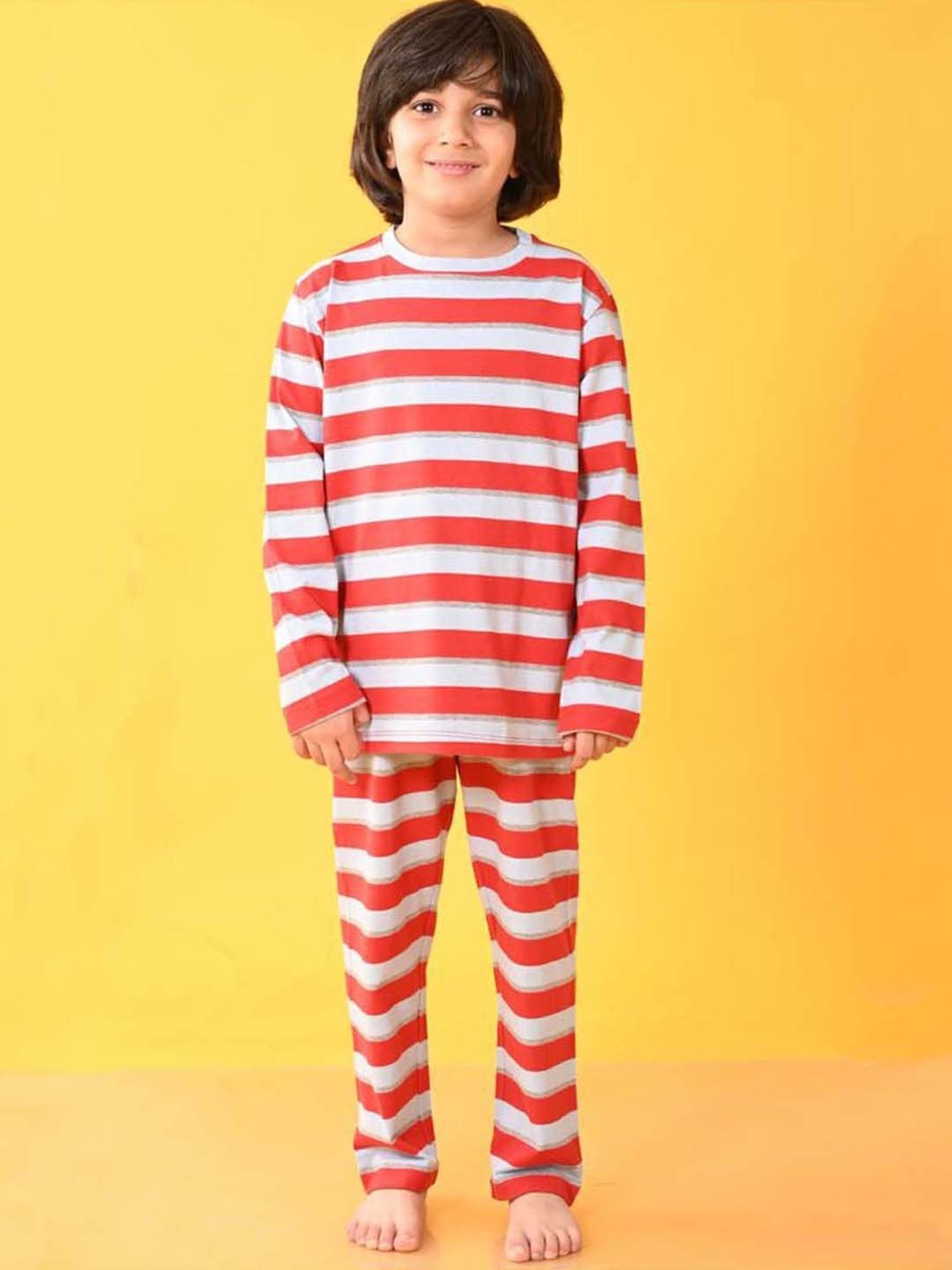 Anthrilo Kids Multicolour Cotton Striped Full Sleeves T-Shirt & Trouser