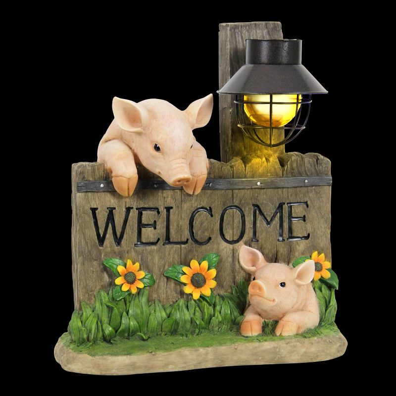 Resin Solar Pig Welcome Sign Statue Pink - Exhart