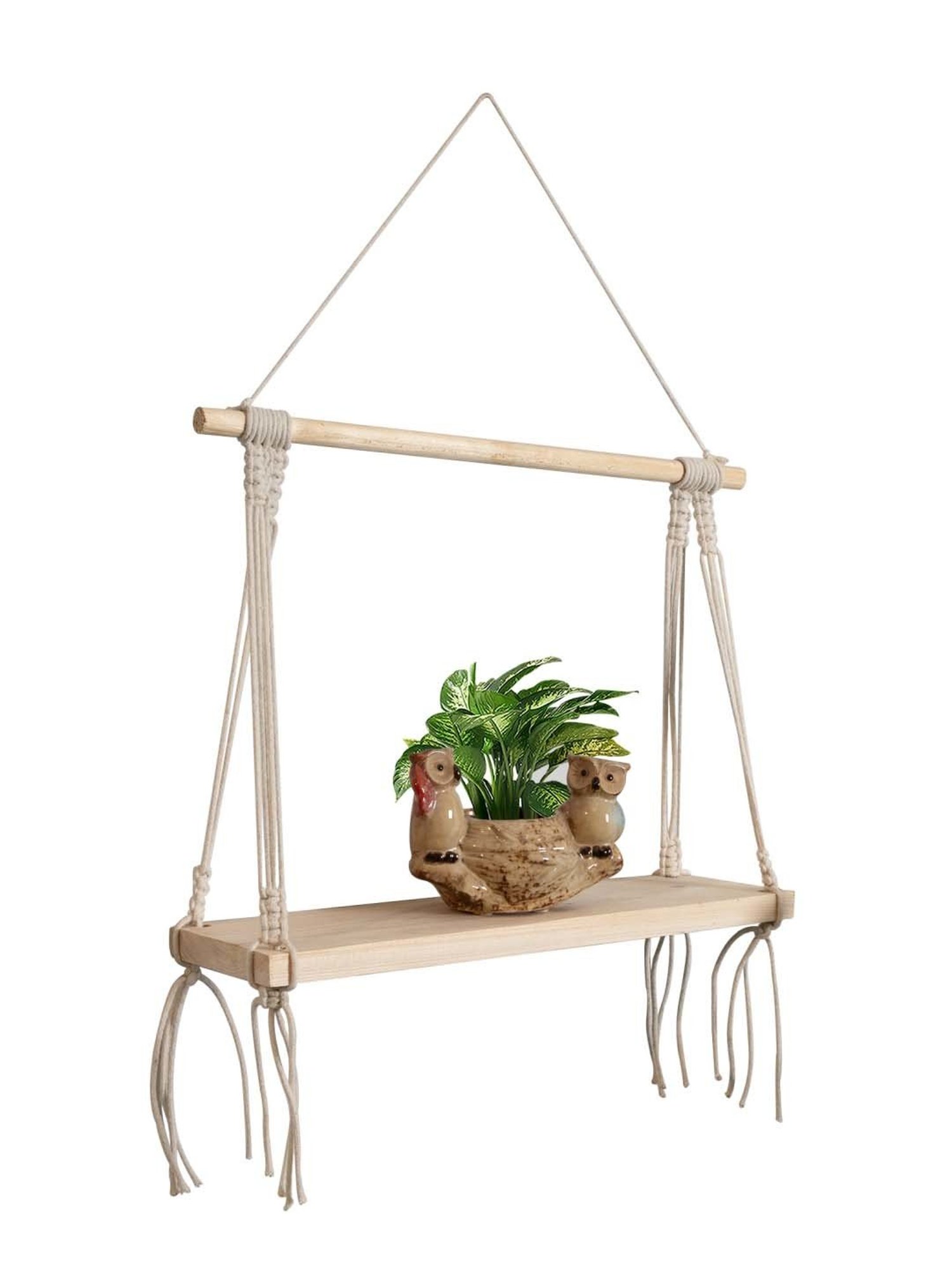 Homesake Macrame Beige Wood Wall Hanging Shelf