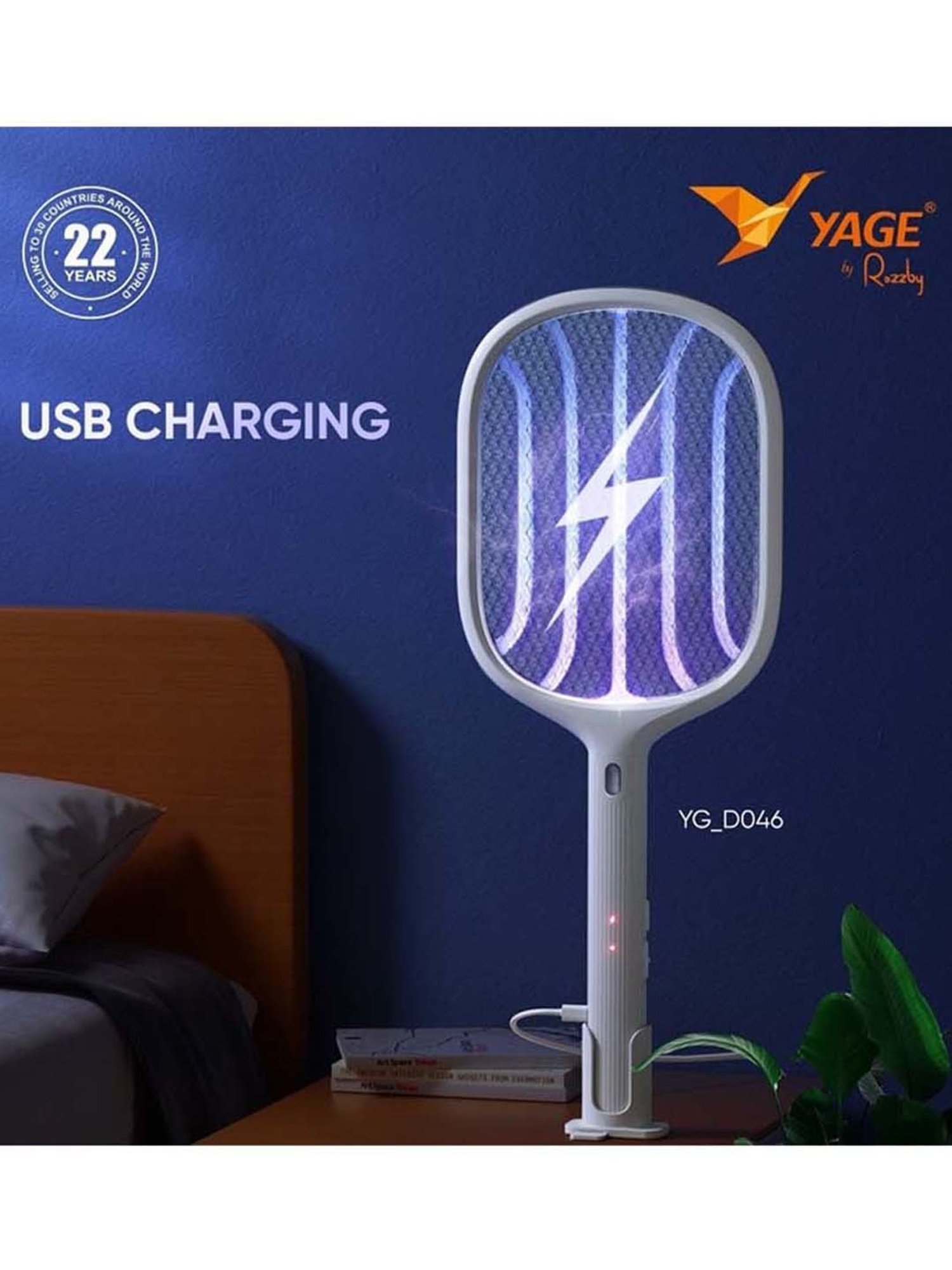 yage 2in1 Electric Insect Killer Racket with USB Charging (White)