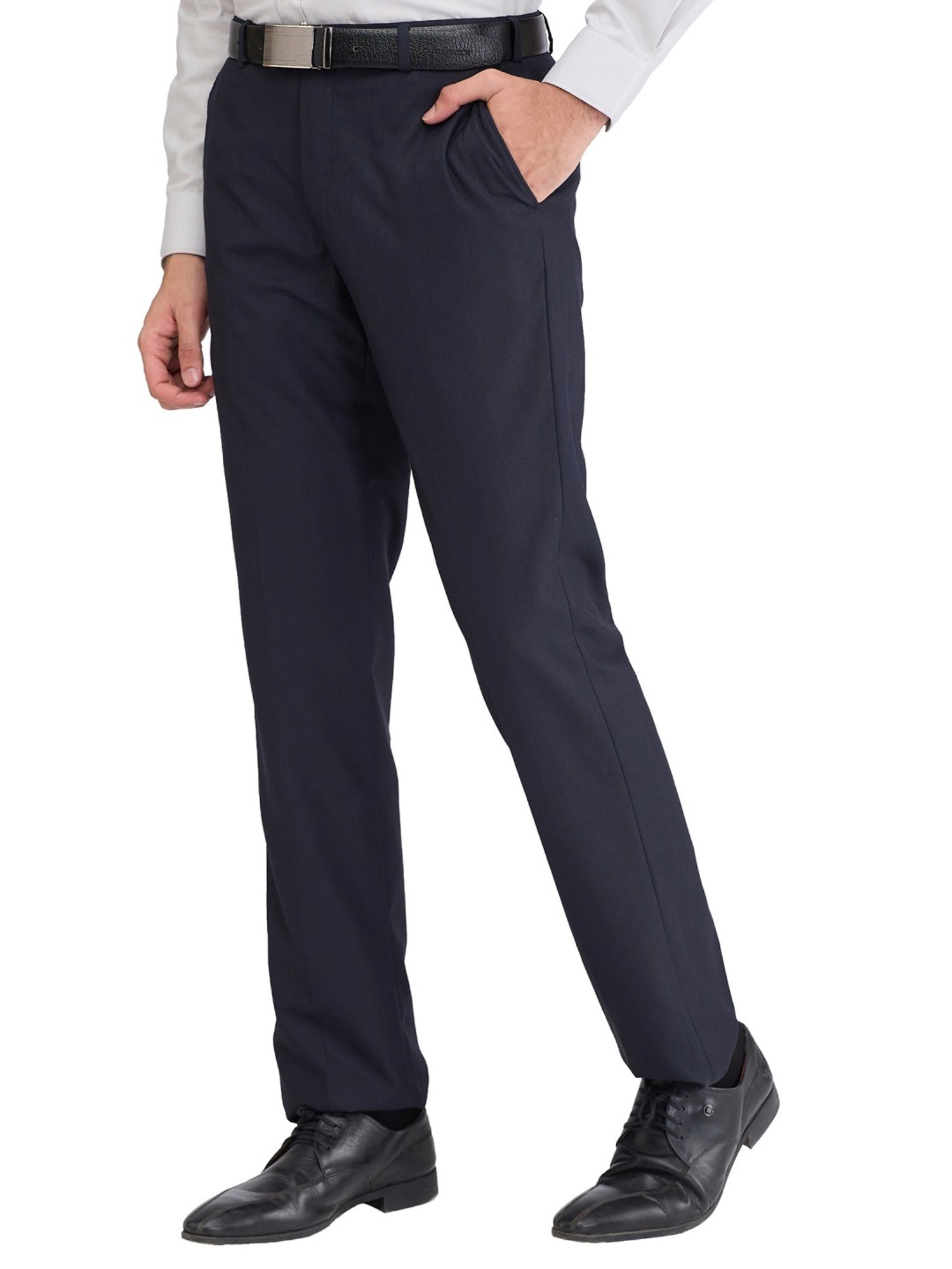 Park Avenue Blue Regular Fit Self Pattern Trousers