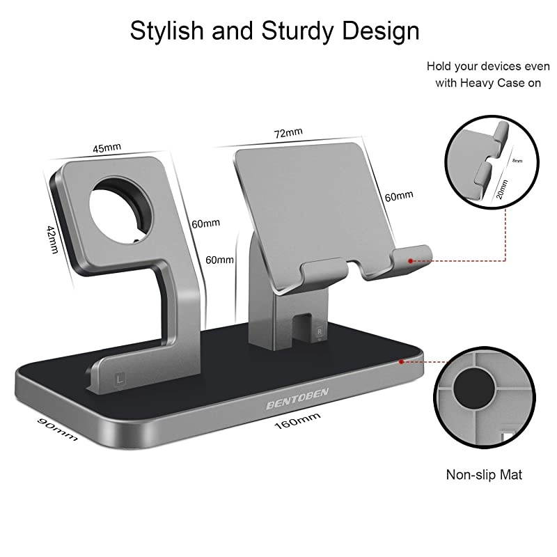 Cell Phone Stand Compatible with Apple Watch Universal Desktop Stand Holder for iWatch Series 54321 iPhone 11 Pro Max XS XR X 8 7 6S 6 Plus Space Gray