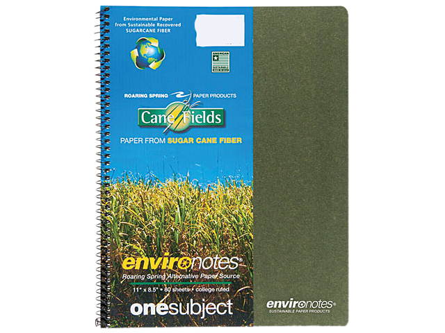 Roaring Spring 13361 Environotes Sugarcane Notebook, 8 1/2 x 11, 1 Subj, 80 Sheets, College, Assorted