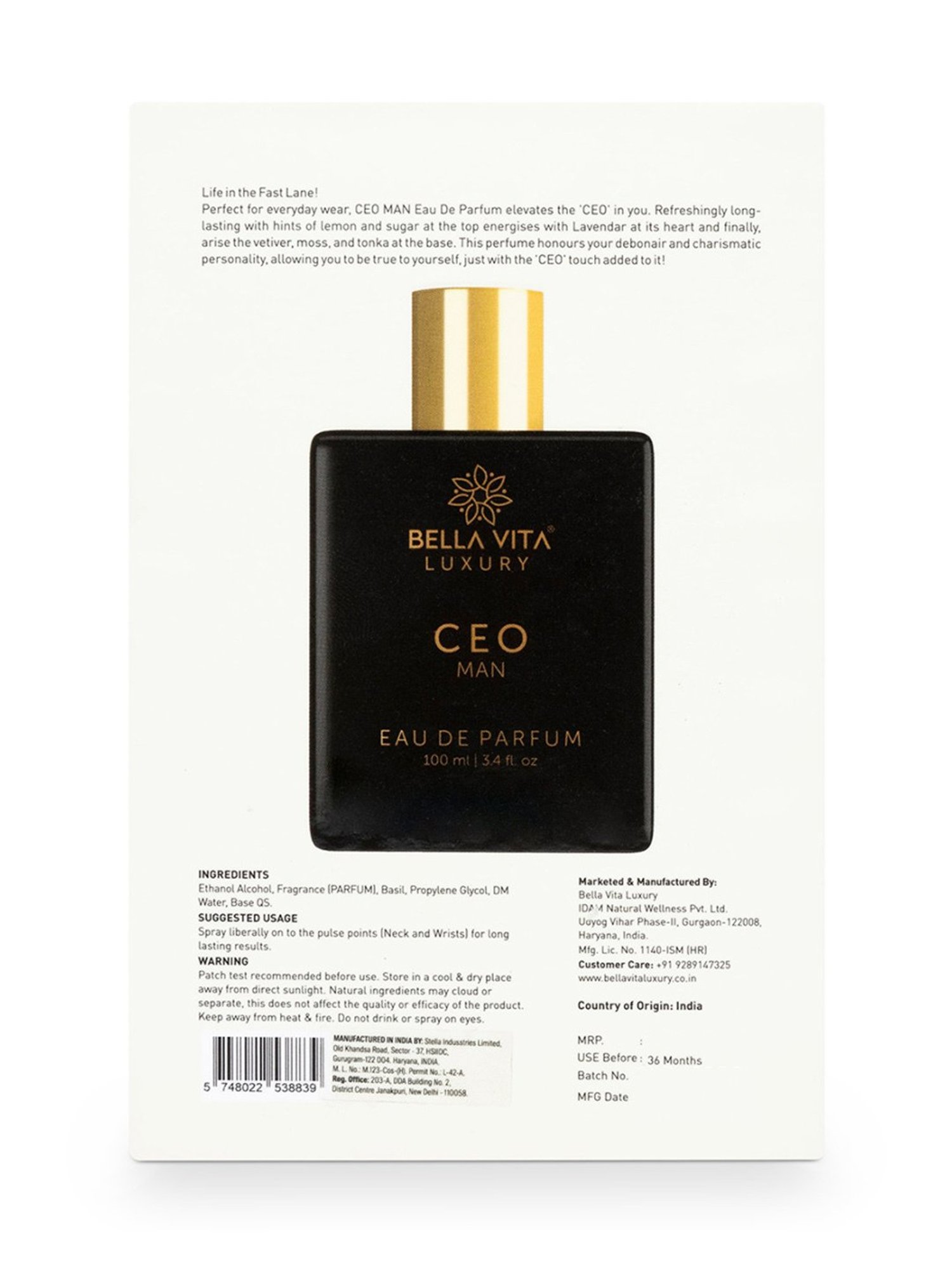 Bella Vita Luxury Ceo Men Perfume Office Wear - 100 ml