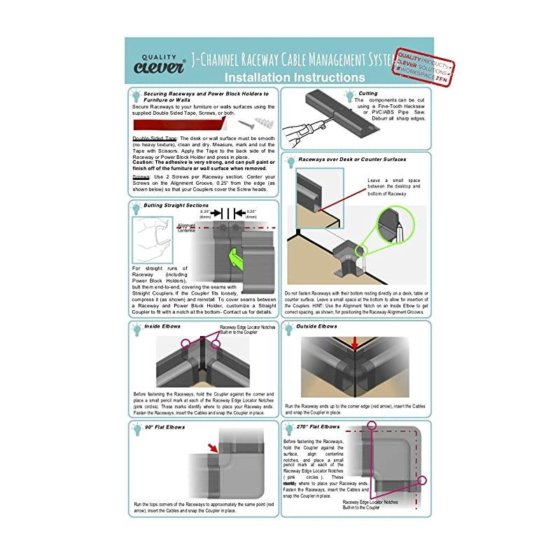 Channel Cable Raceway System 100 Total Cable Management Solution for Desk Office Kitchen or Workshop Includes Couplers to Cover Gaps and Solution for Power Blocks and Outlet Strips