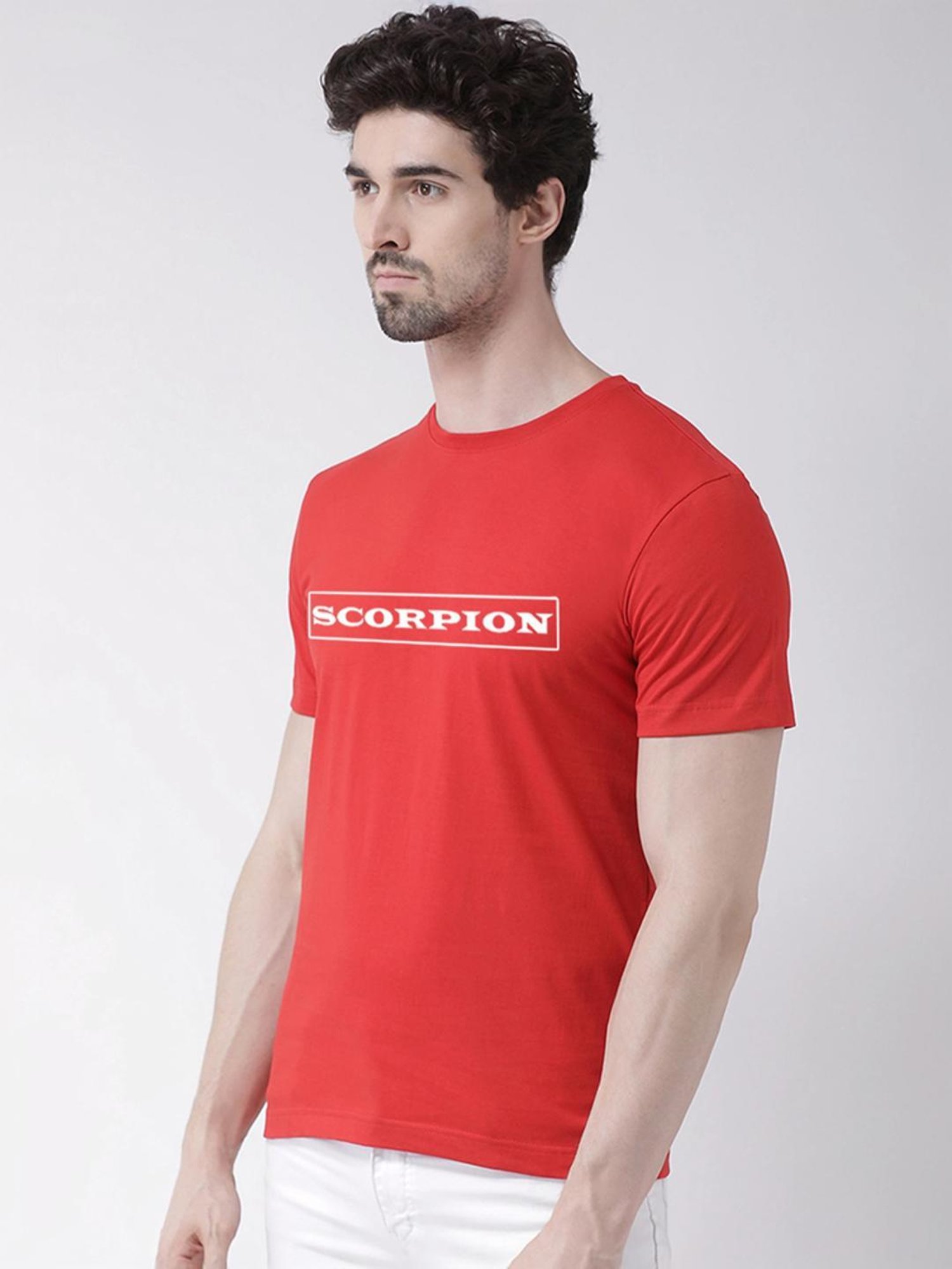 Friskers Red Cotton Slim Fit Printed T-Shirt