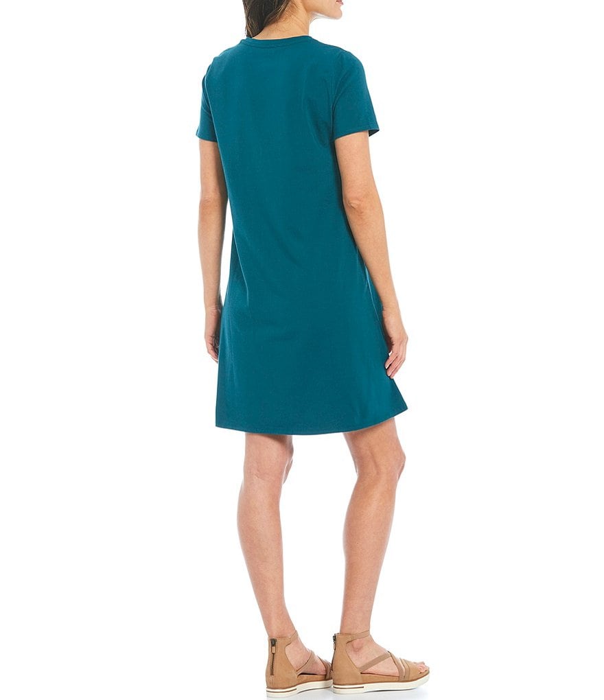 Eileen Fisher Organic Cotton Stretch Jersey Crew Neck Short Sleeve Knee Length Dress