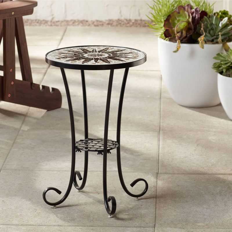 Teal Island Designs Sunburst Mosaic Black Outdoor Accent Table