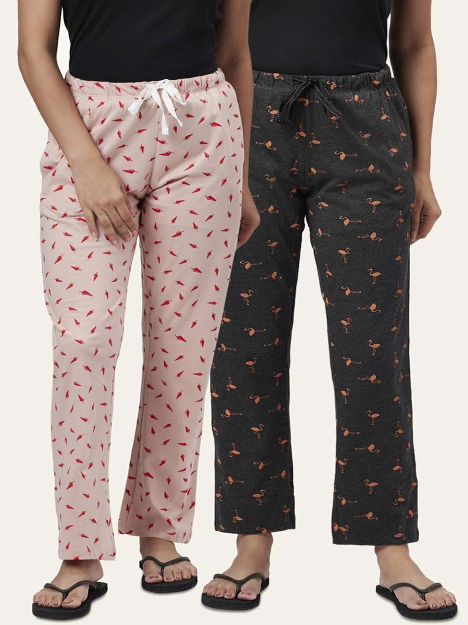 Dreamz by Pantaloons Peach Black Cotton Printed Pyjamas